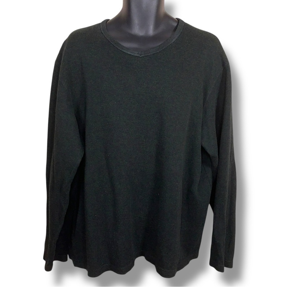 Large Eddie Bauer Dark Grey Cotton Long Sleeve Vneck Top Outdoor Casual